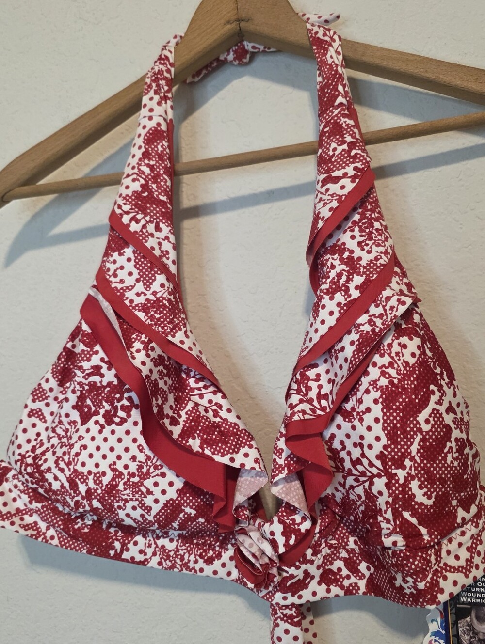 NWT Becca By Rebecca Virtue Swim Bikini Top Ruffle Beach Cruise Resort Red D Cup